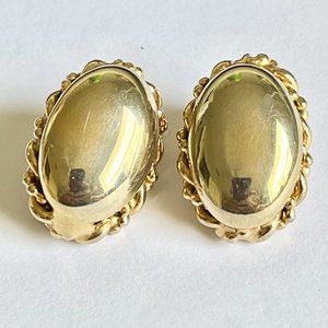Vintage Oval Victorian Clip On Earrings Gold Plated 70's Smooth Finish Estate